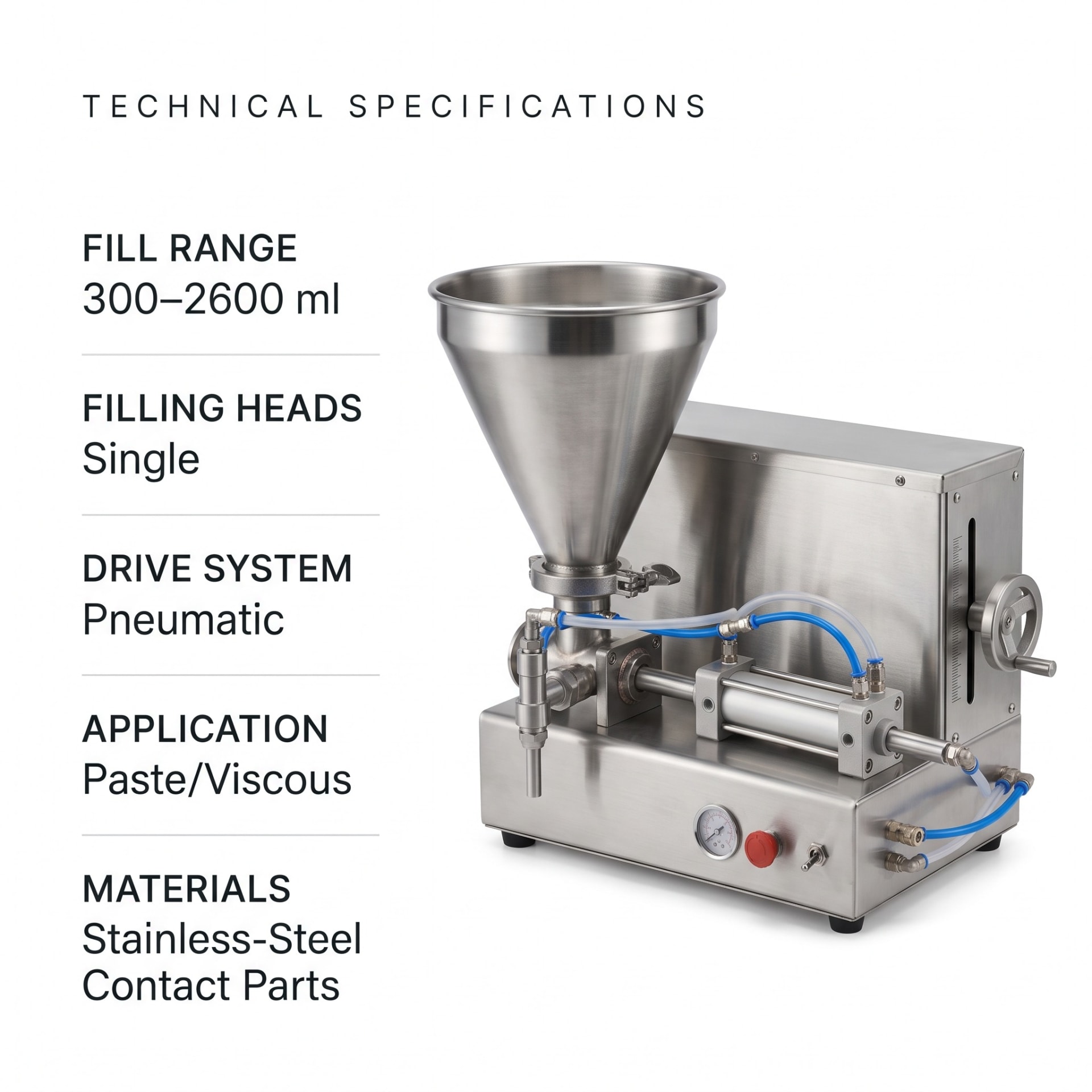 Single Head Pneumatic Paste Filler Machine 300-2600ml — packaging equipment technical specifications and build view 6 by New Vision Machines Indore