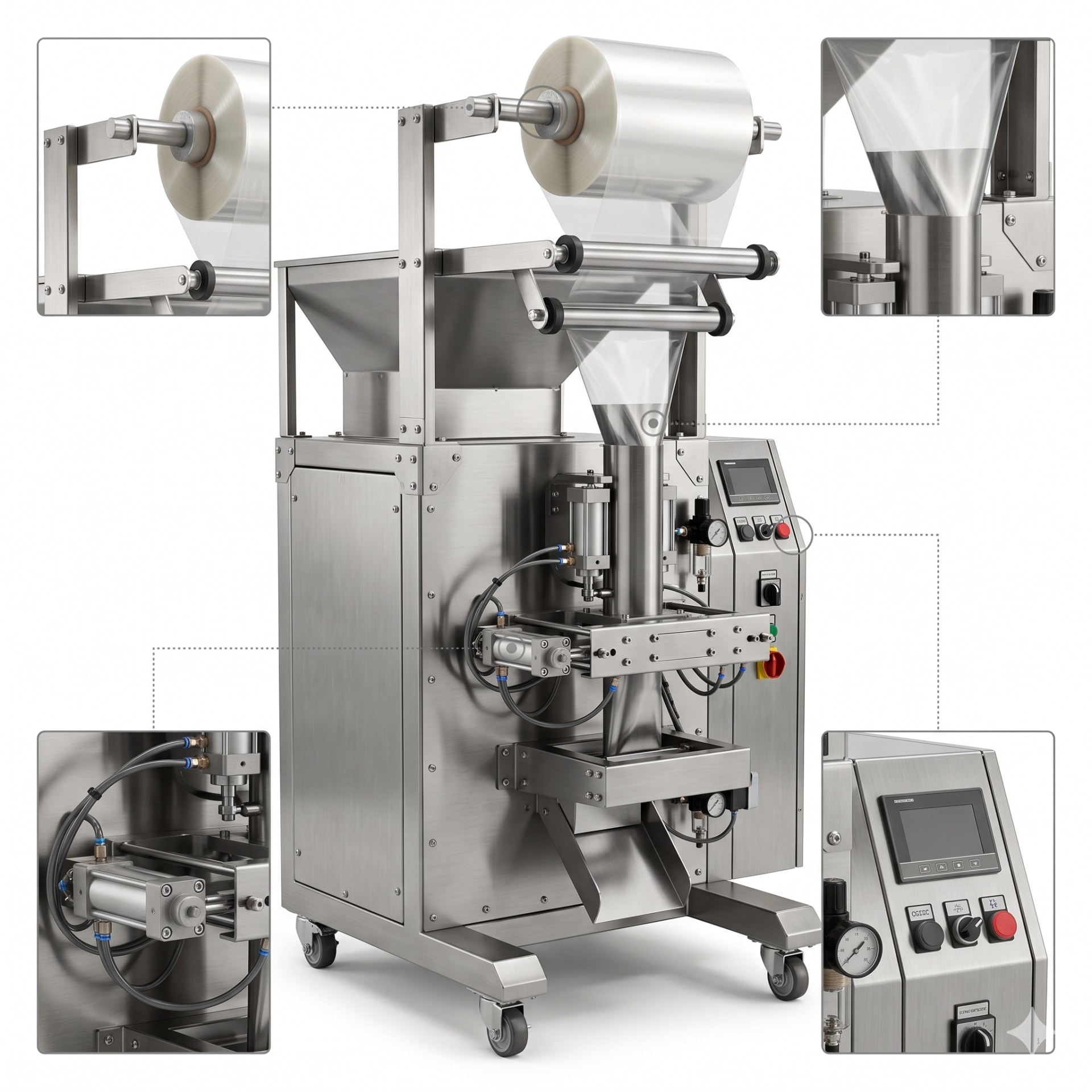 1000g Center Sealer FFS Bagging Machine — heavy-duty SS 304 food-grade construction & conveyor setup