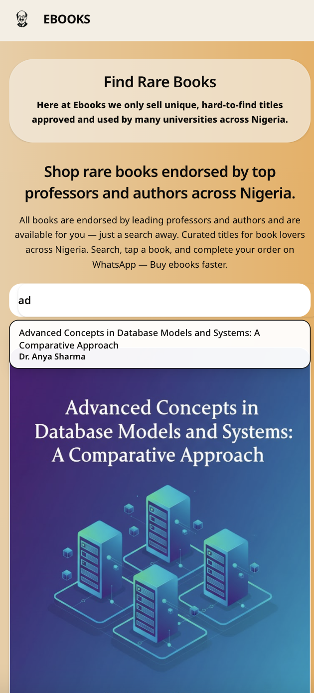 Ebooks preview showing the bookstore storefront and admin dashboard