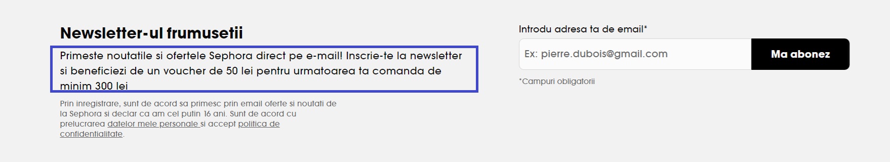 Abonare newsletter Sephora