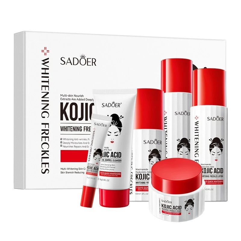 SADOER Kojic acid whitening and anti-freckle six-piece set, brightening, moisturizing and hydrating set