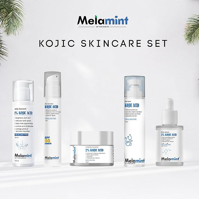 Melamint Kojic Acid Skincare Combo | Face Wash Toner Serum Moisturizer SPF 50 Sunscreen | For Pigmentation Dark Spots All Skin Types