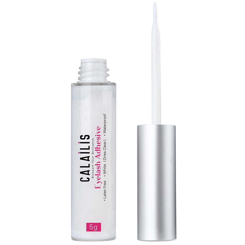 CALAILIS False Eyelash Glue, Lash Adhesive Super Strong Hold Waterproof Eyelashes Glue White 5g