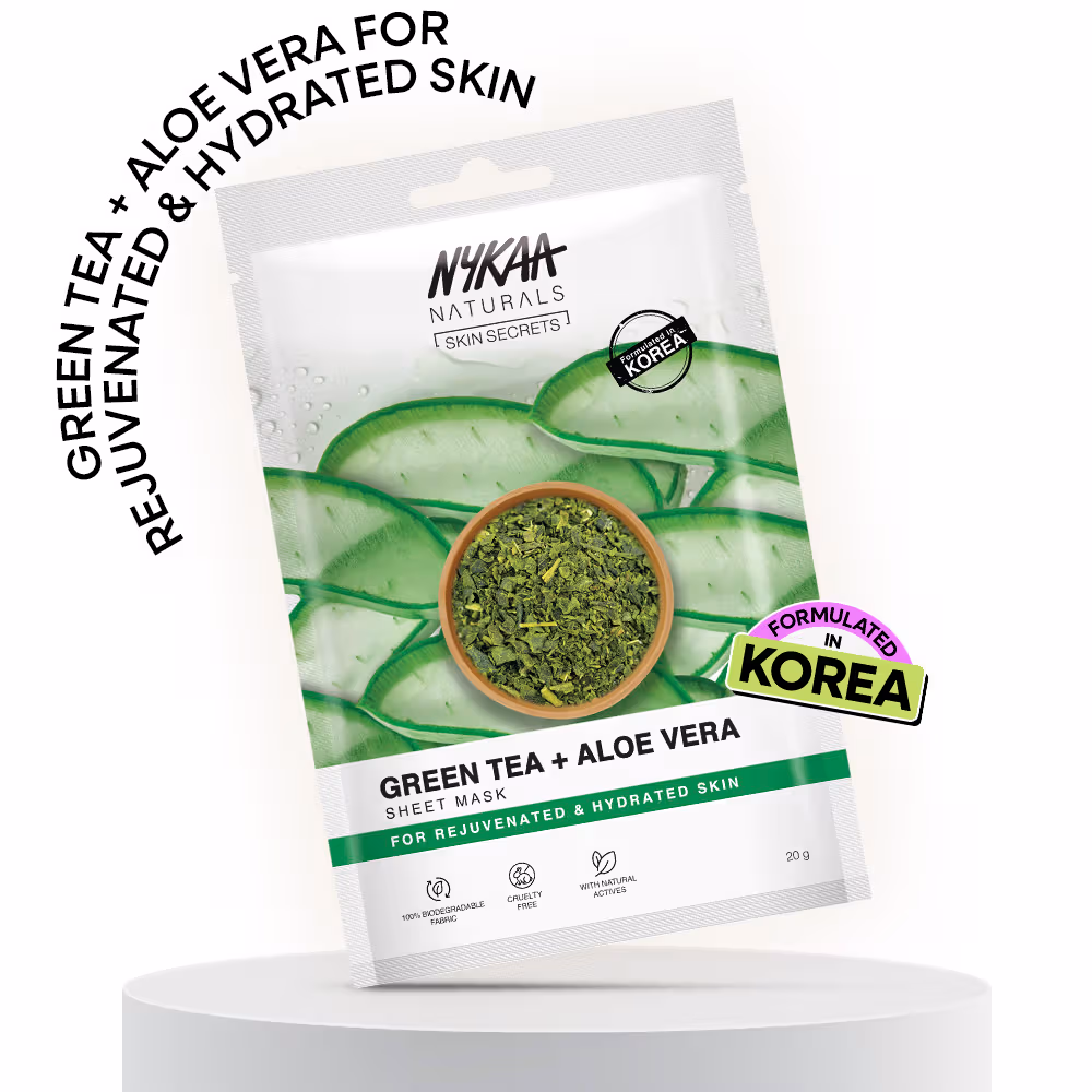 Nykaa Green Tea + Aloe Vera Sheet Mask For Hydrated Skin - Formulated in Korea - For All Skin Types