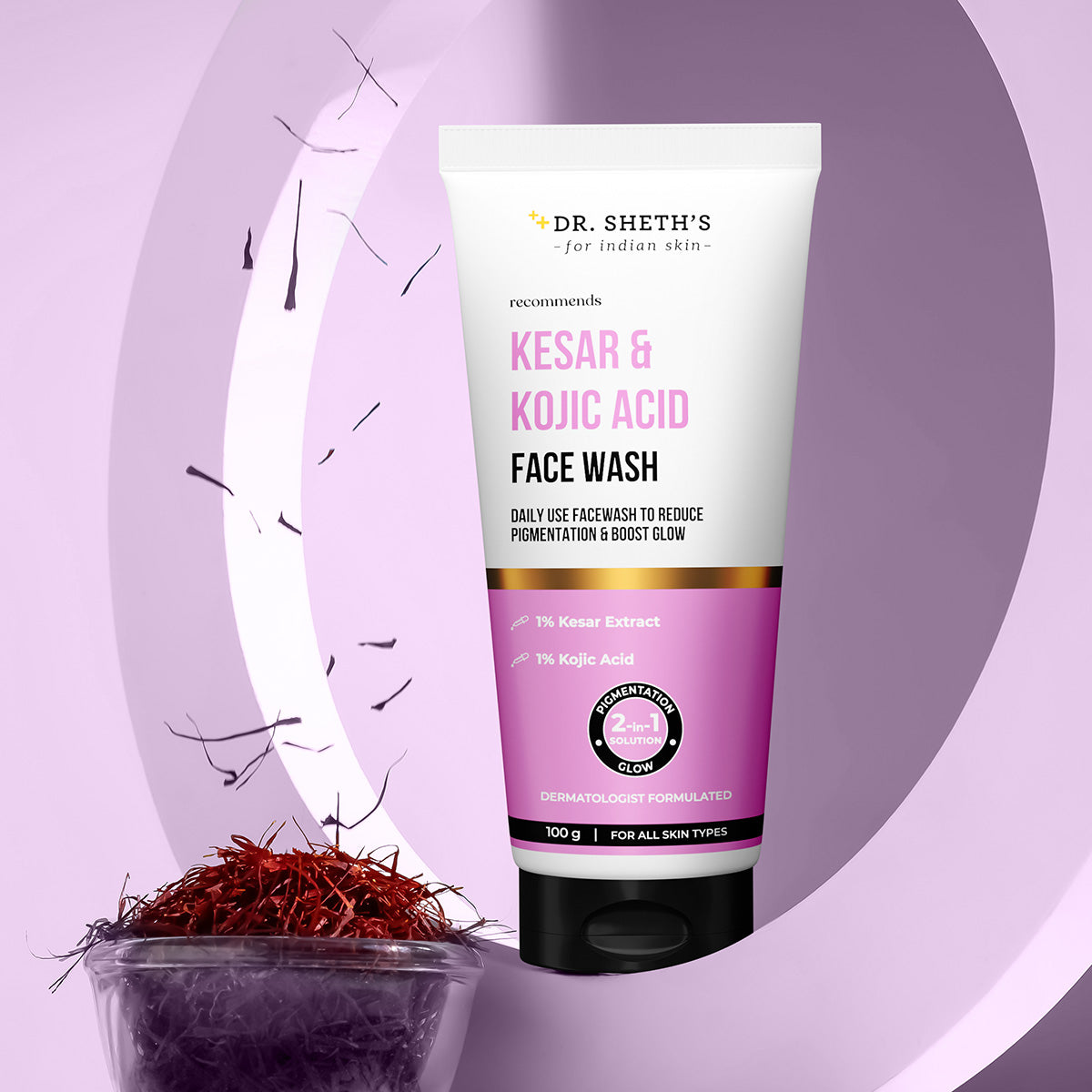 Kesar & Kojic Acid Face Wash - 100g Reduces Pigmentation | Boosts Skin Gw | Gently Exlofoliates & Cleanses