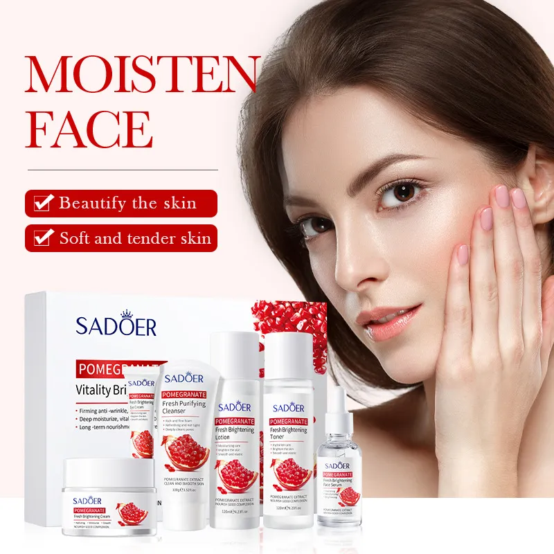 Sadoer 6 Pcs Fresh Pomegranate Hydrating Moisturizing Beauty Eye Cream Essence Lotion Toner Skin