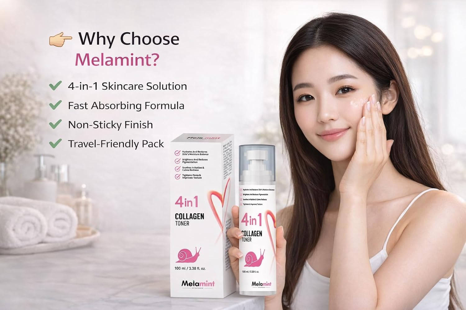 4-in-1 Collagen Toner for Face (100ml) | Hydrating & Brightening | Reduces Pigmentation, Tightens Pores & Improves Skin Elasticity | Soothing Toner for All Skin Types