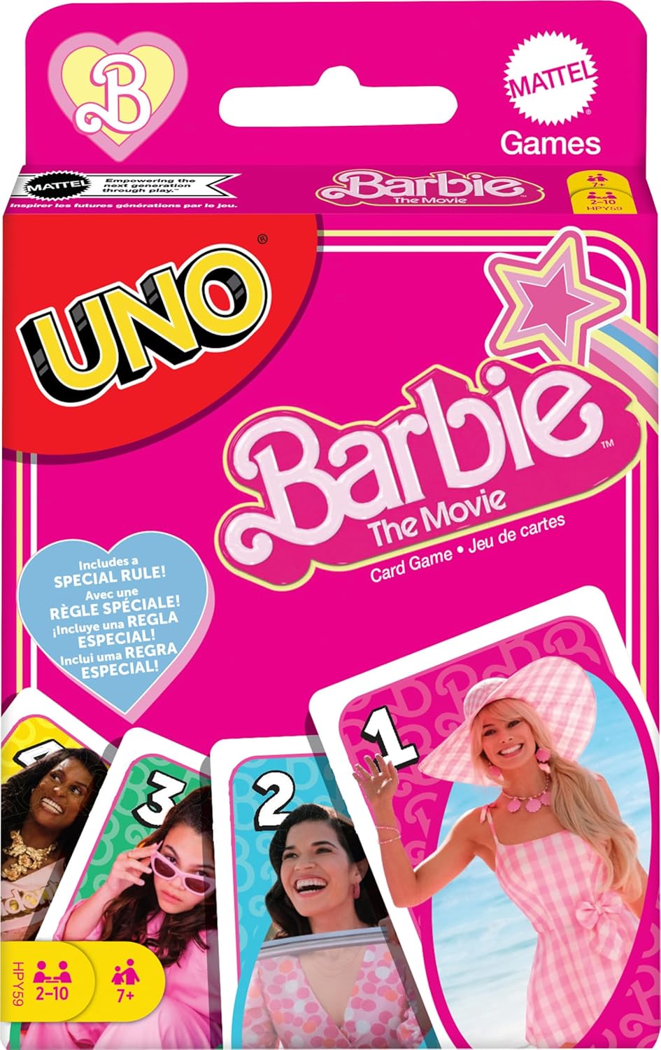 Mattel Games UNO Barbie The Movie Card Game for Kids Adults Featuring Characters Graphics Special Rule, 2 to 10 Players.
