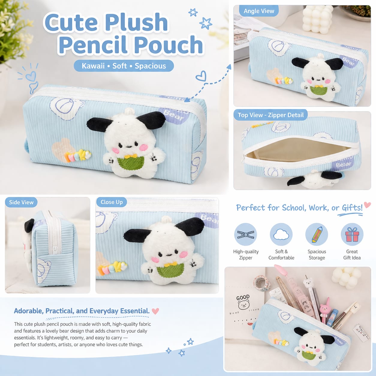 Kawaii Plush Pencil Pouch – Soft Cute Bear Design
