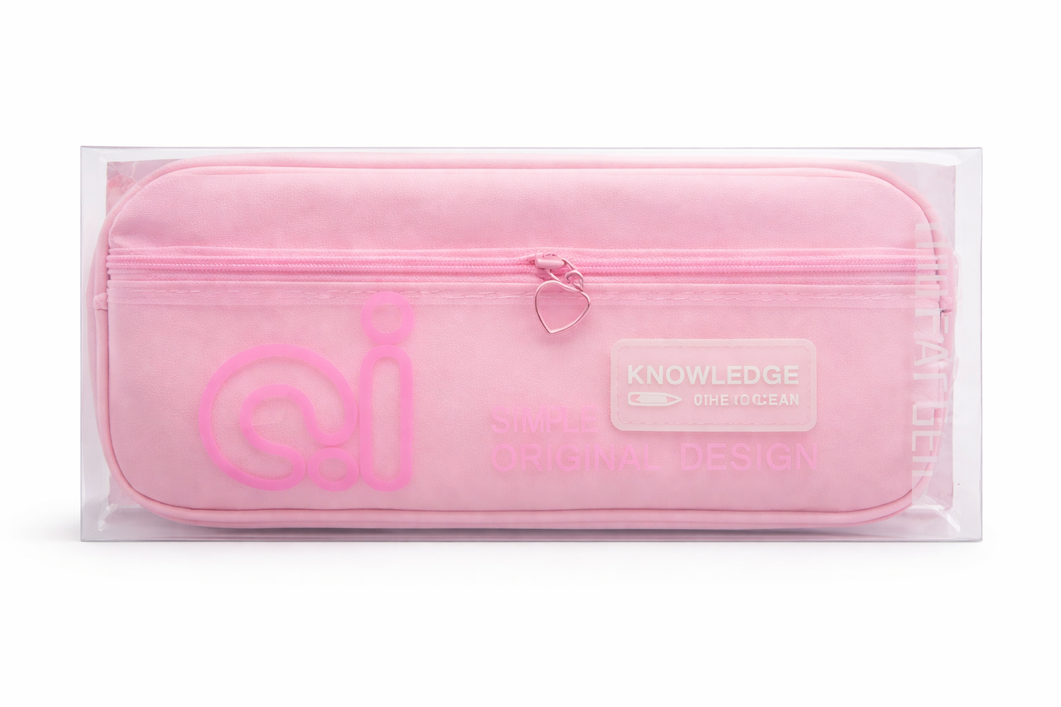"Qi” Aesthetic Pencil Case with Heart Zipper Charm – Simple Original Design Storage Pouch