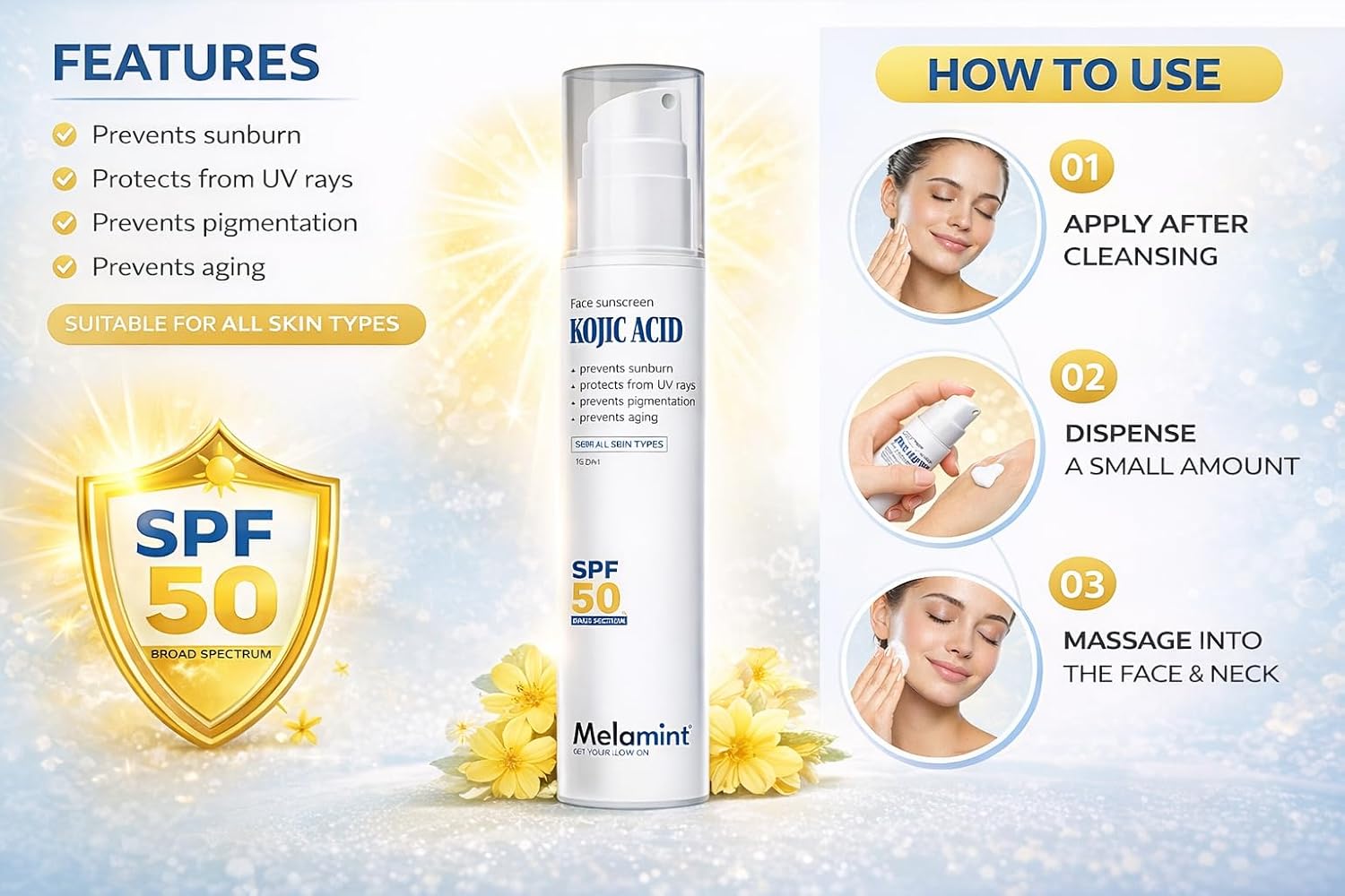 Kojic Sunscreen, SPF 50++++, UVA/UVB Protection | Hydrating, Lightweight & Non-Greasy | No White Cast | Broad Spectrum & Blue Light Protection | Clinically Tested, 50g