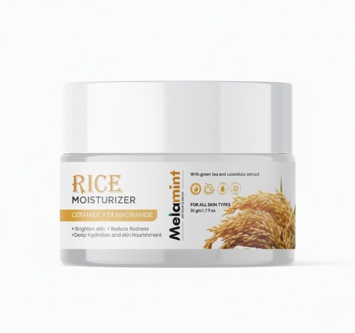 Rice Moisturizer with Ceramide 3% Niacinamide, Green Tea & Calendula Extract, All Skin Types | 50gm