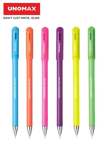 Unomax Neon Gel Pen Set| 6 Bright Colors| Ideal For Drawing, Crafting, Coloring & Doodling| For Home, School & Office Use| Pack of 2