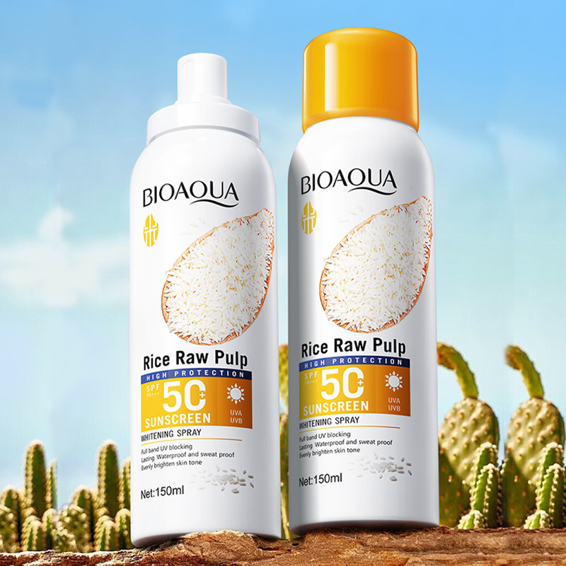 BIOAQUA Rice Raw Pulp SPF50+ PA+++ High Protection Sunscreen Whitening Spray UV Blocking Waterproof Sweatproof 150ml