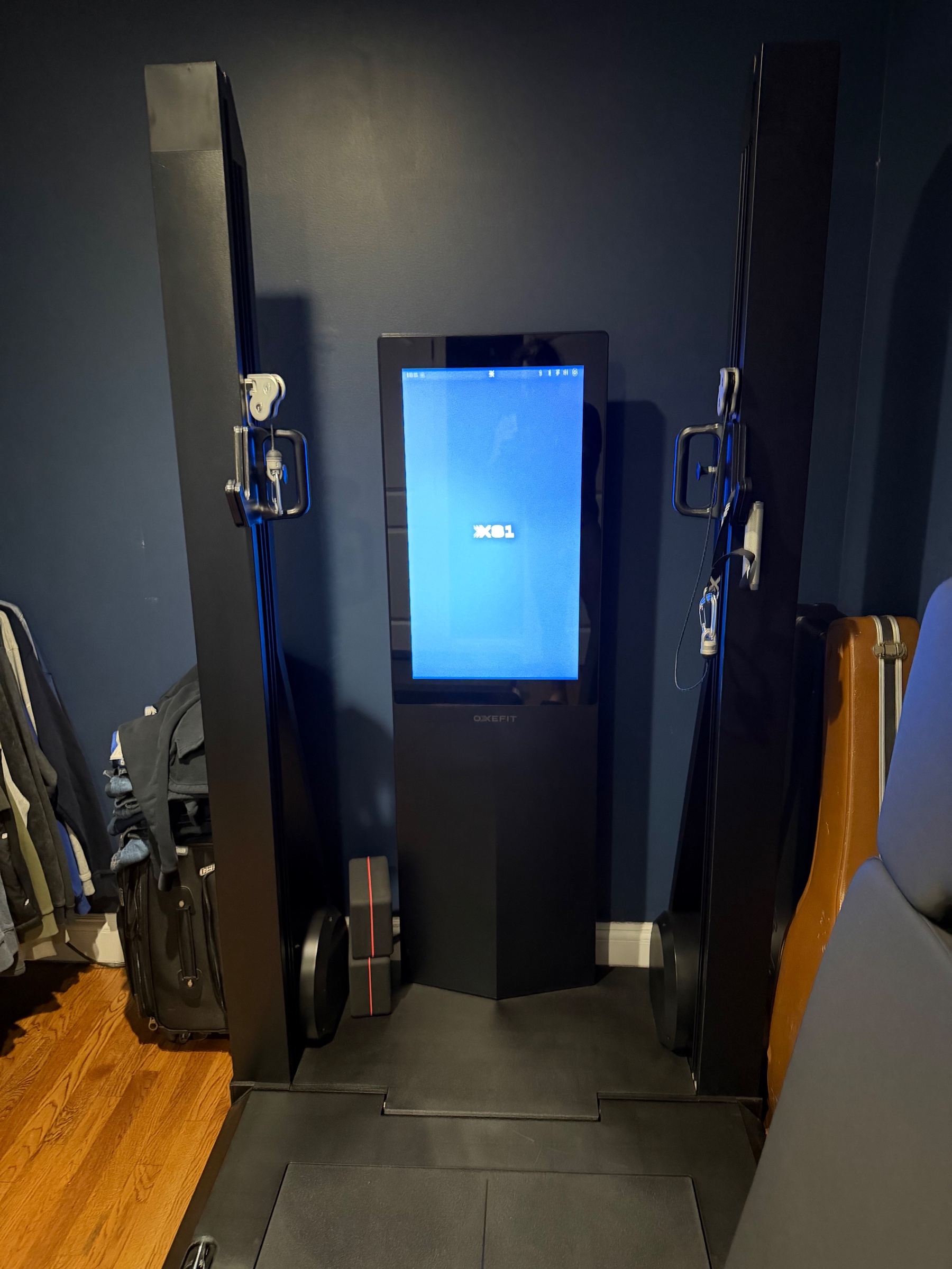 OxeFit XS1 smart home gym with bench and accessories