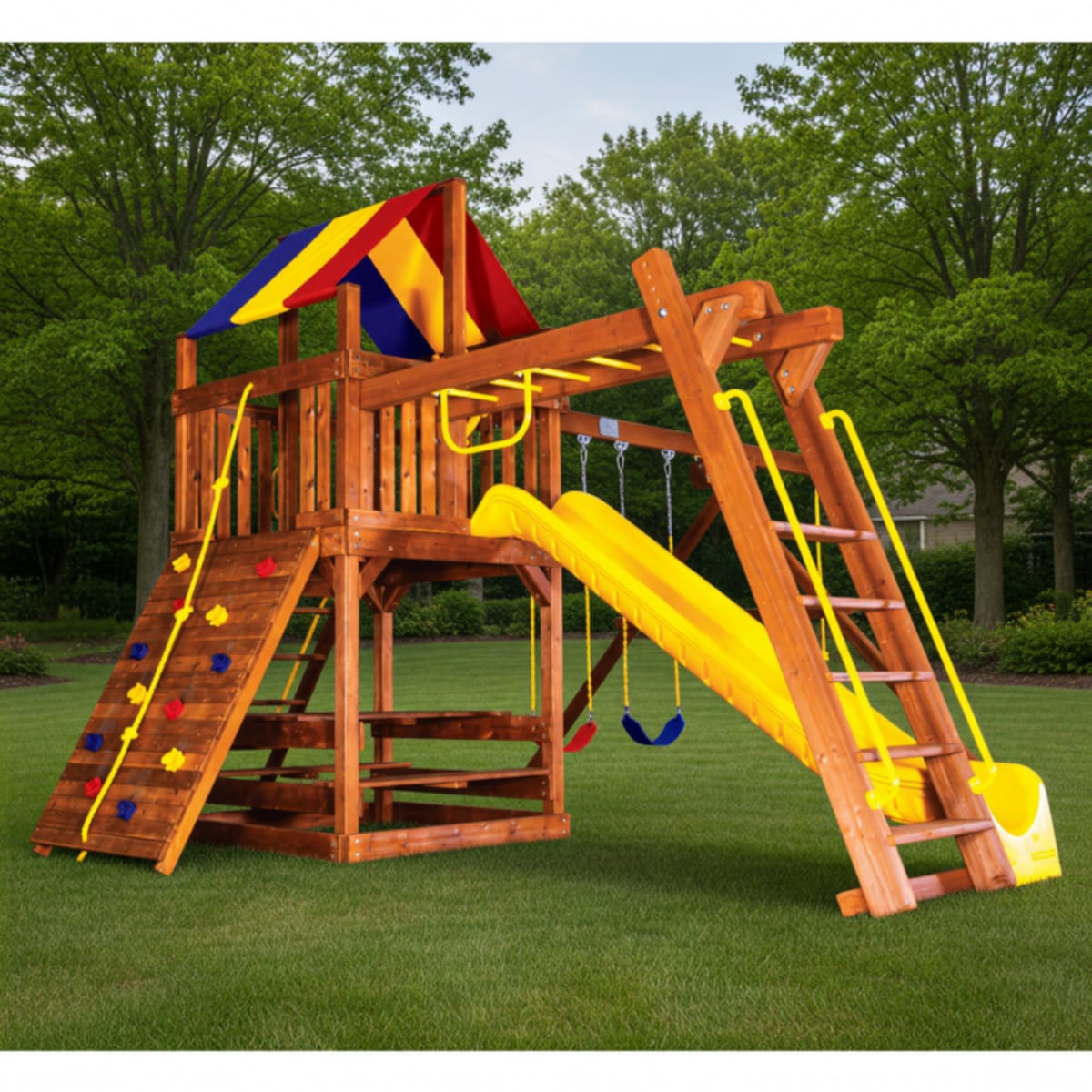 Near-New 2010 Rainbow Play Systems Swing Set, Forest Lake