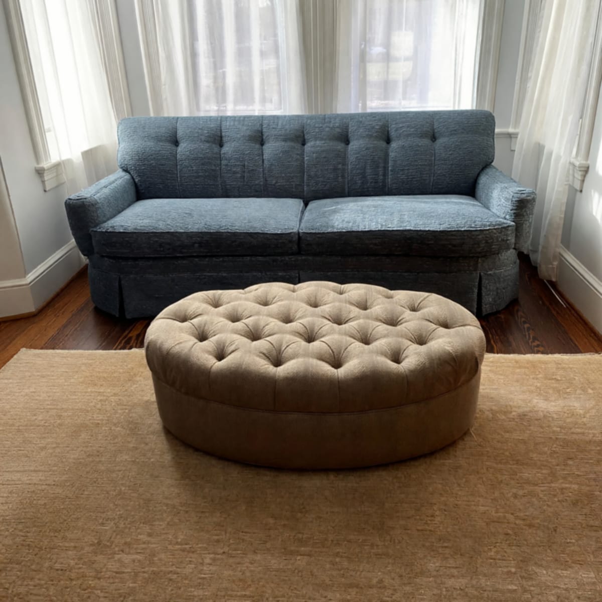 Upholstered Rolling Ottoman – Good Condition, Grey/Beige Wool Blend – Washington, DC