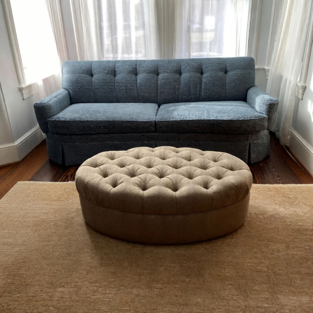 Upholstered Rolling Ottoman – Good Condition, Grey/Beige – Washington, DC