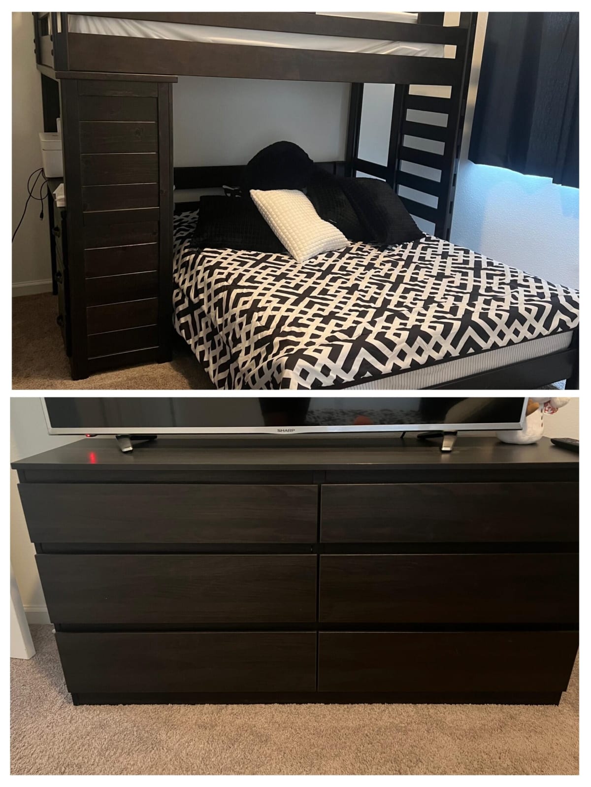 Dark Wood Bunk/Loft Bed with Dresser – Like New, Full Size – St. Cloud, FL