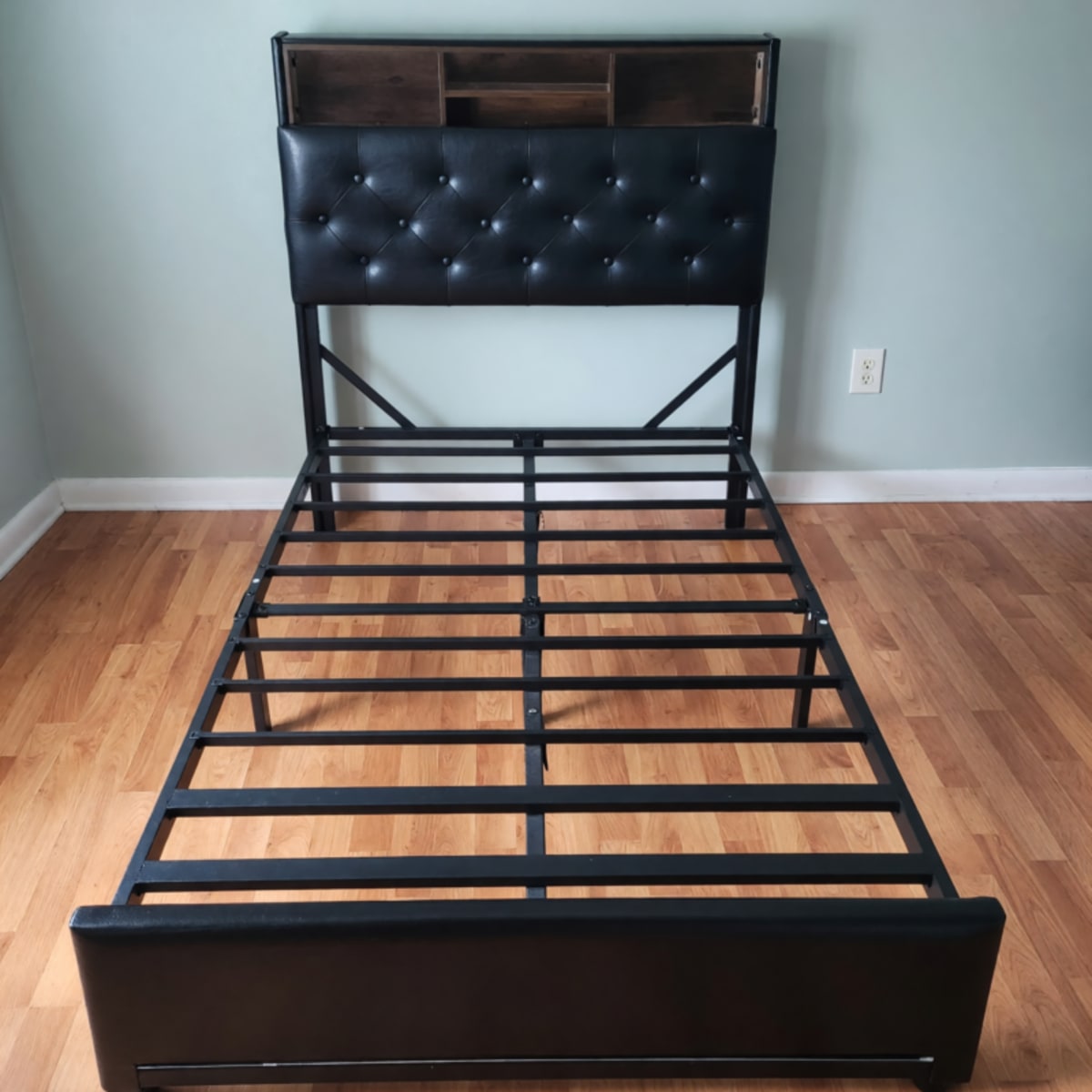 Twin Bed Frame with LED Lights – Like New, Black Leather – Palm Bay, FL