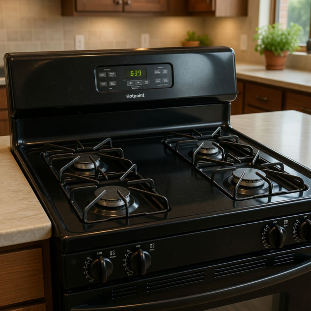 Hotpoint Gas Range Stove – Like New, 4 Burners, Black Finish – Milwaukee, WI