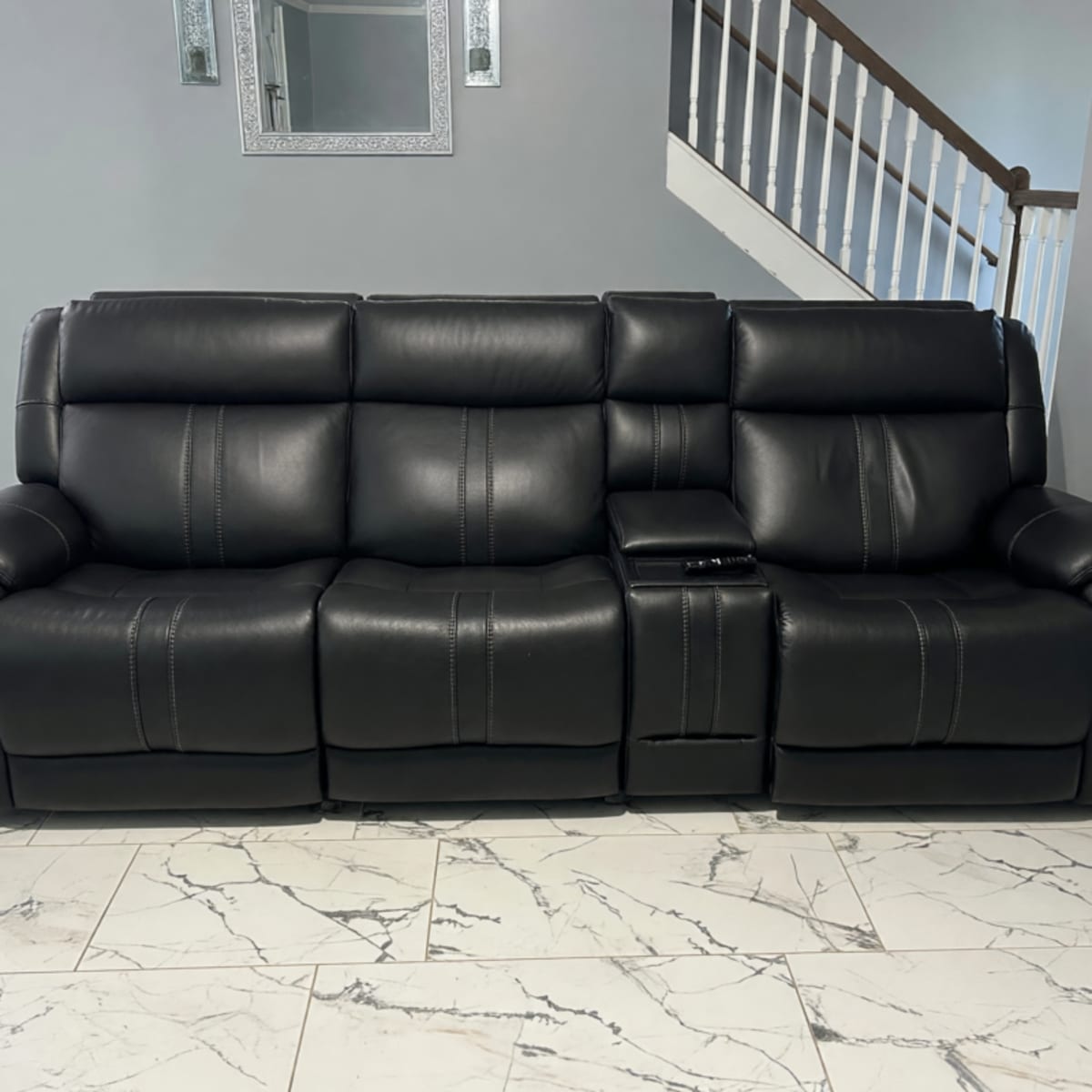 Black Leather L-Shaped Sectional – New Condition, Reclining with Heat – Hiram, GA
