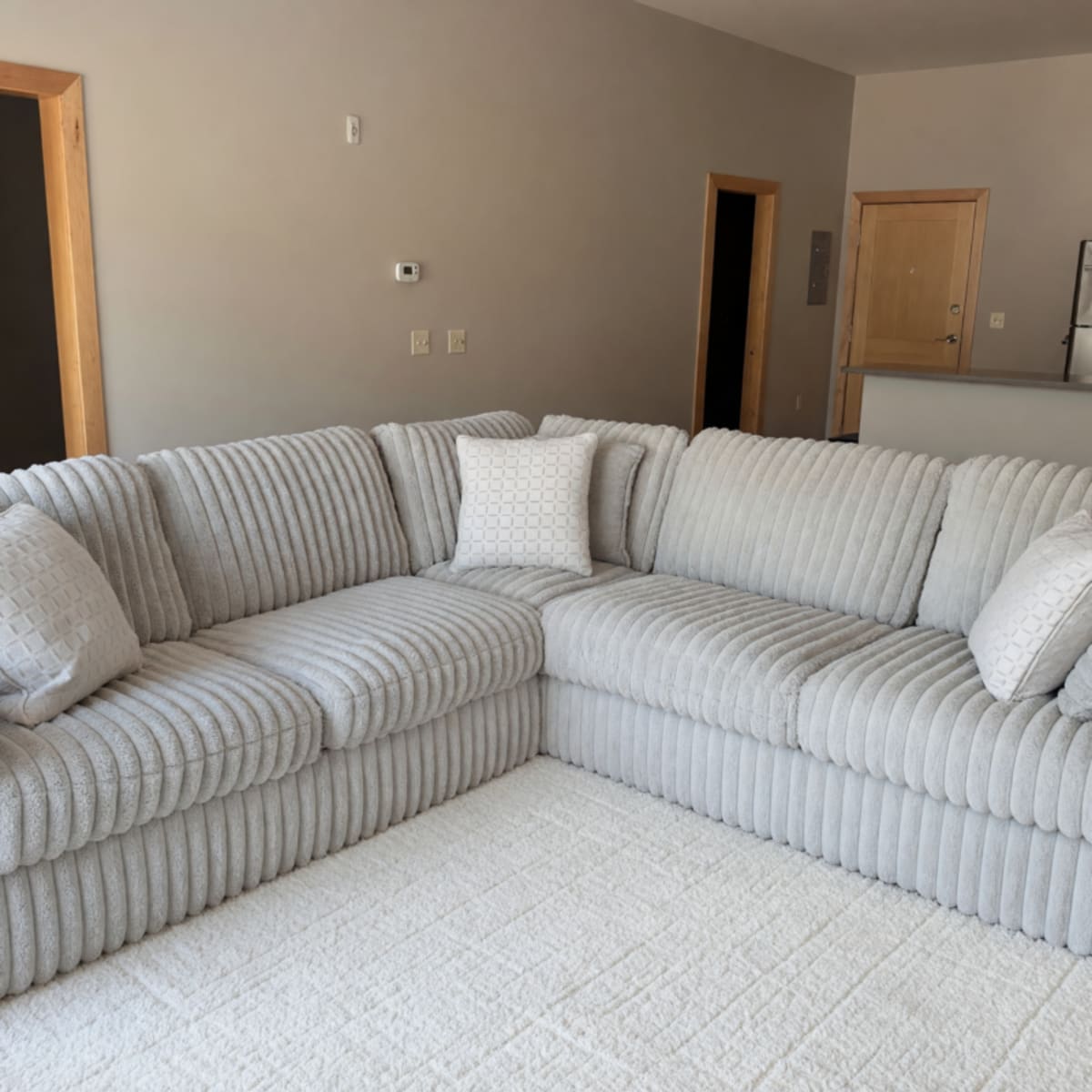 Ashley Furniture Soft Gray 2-Piece Couch – Good Condition, Wide Corduroy – Sioux Falls, SD