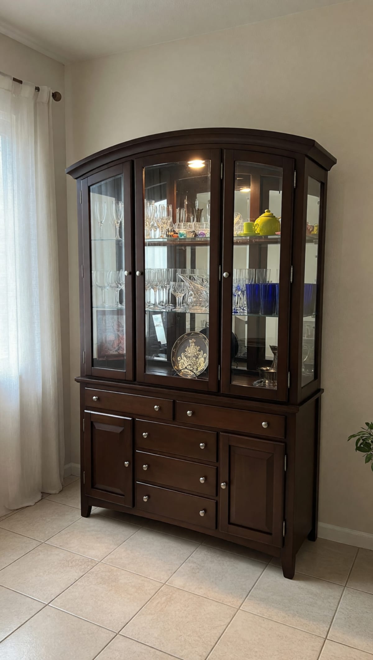 Dark Cherry Wood China Cabinet – Good Condition, Glass Doors – Las Vegas, NV