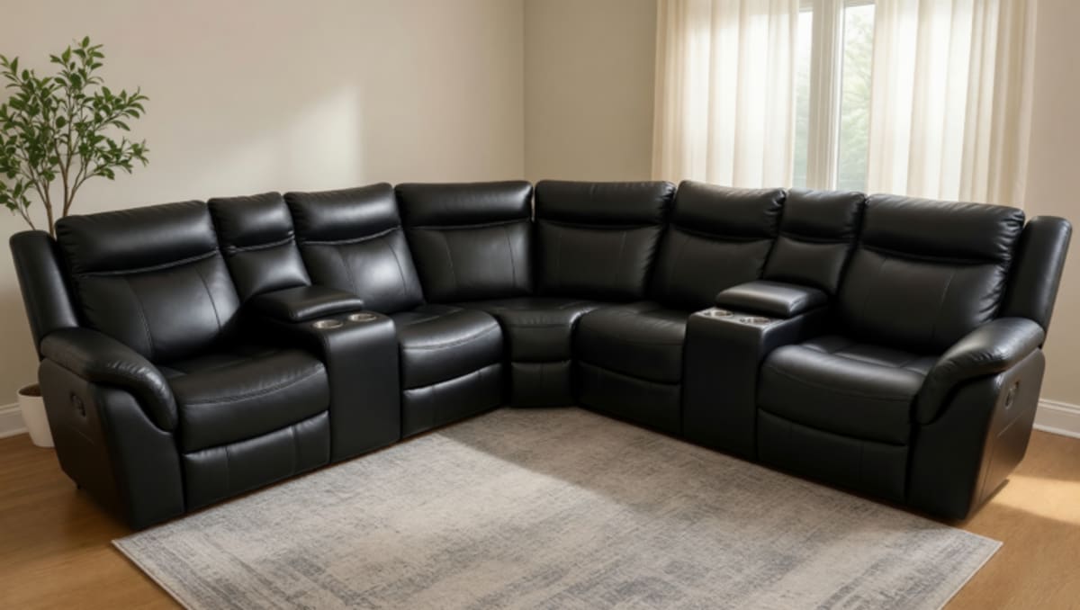 3-Piece Black Leather Sectional Sofa – Like New, Reclining Feature – Gurnee, IL