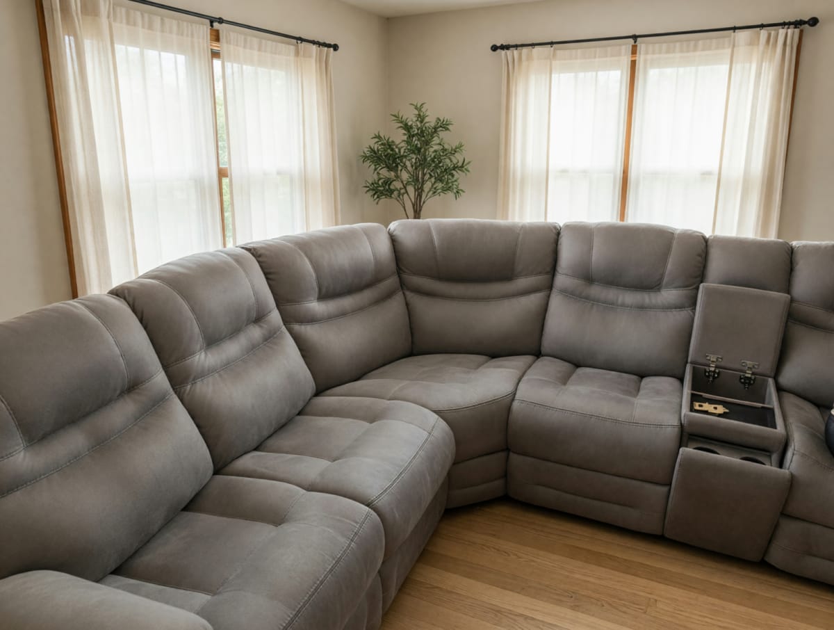 Dark Beige Fabric Sectional Sofa – Like New, 3 Sections with Recliners – Wilmerding, PA