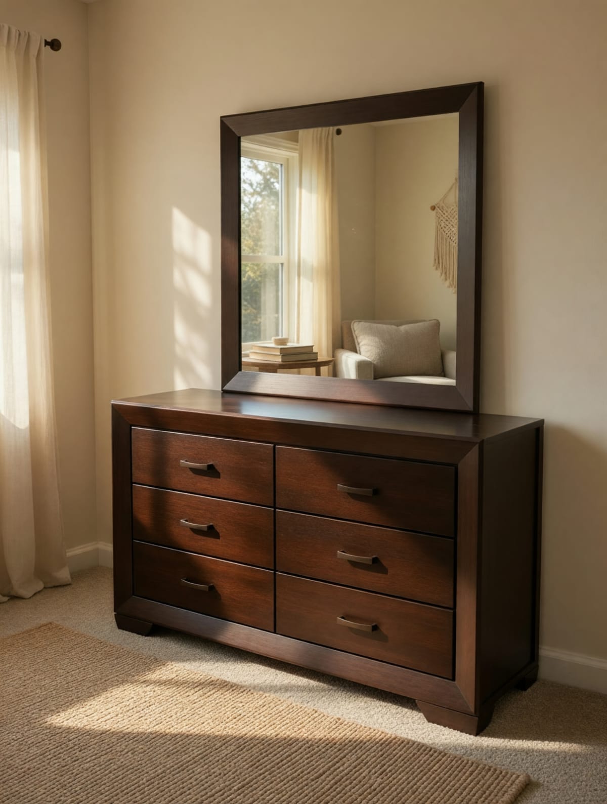 6-Drawer Wood Dresser with Mirror – Good Condition – Raleigh, NC