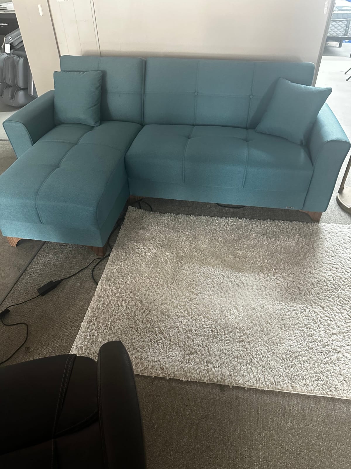 Bellona Tina Sleeper Sectional – New, Teal Chenille Fabric – Montgomery, AL