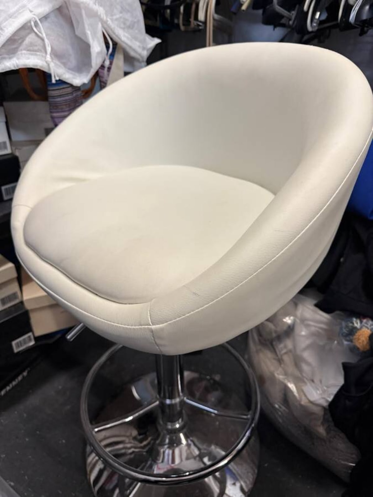 White Leather Chair – Light Wear, Metal Frame, 21x21x32 Inches – New York, NY