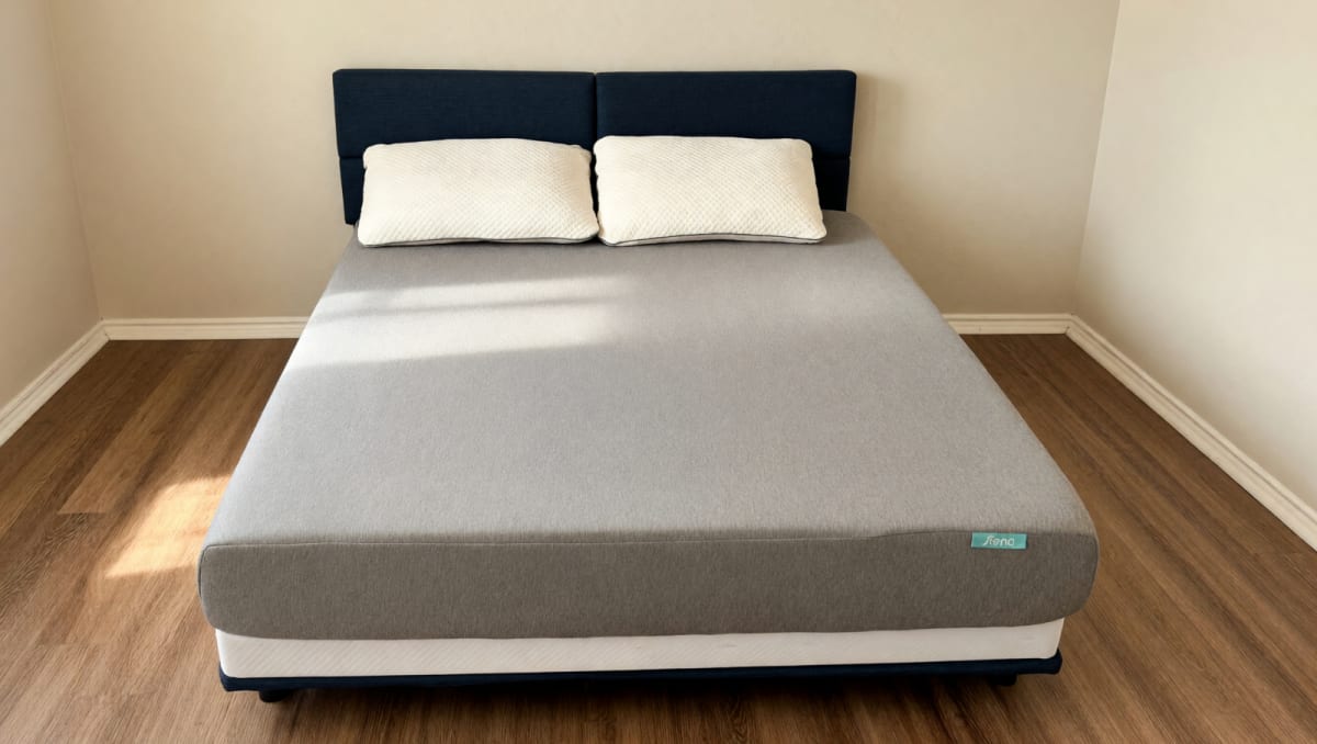 Siena Queen Memory Foam Mattress with Blue Wood Bed Frame – Like New – Austin, TX