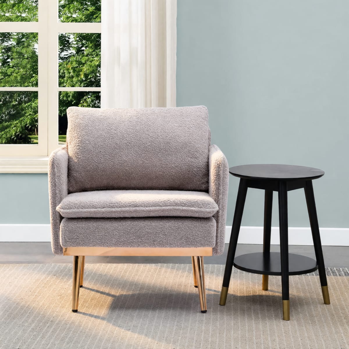 KINFFICT Grey Accent Armchair – Like New, Gold Legs – New York, NY