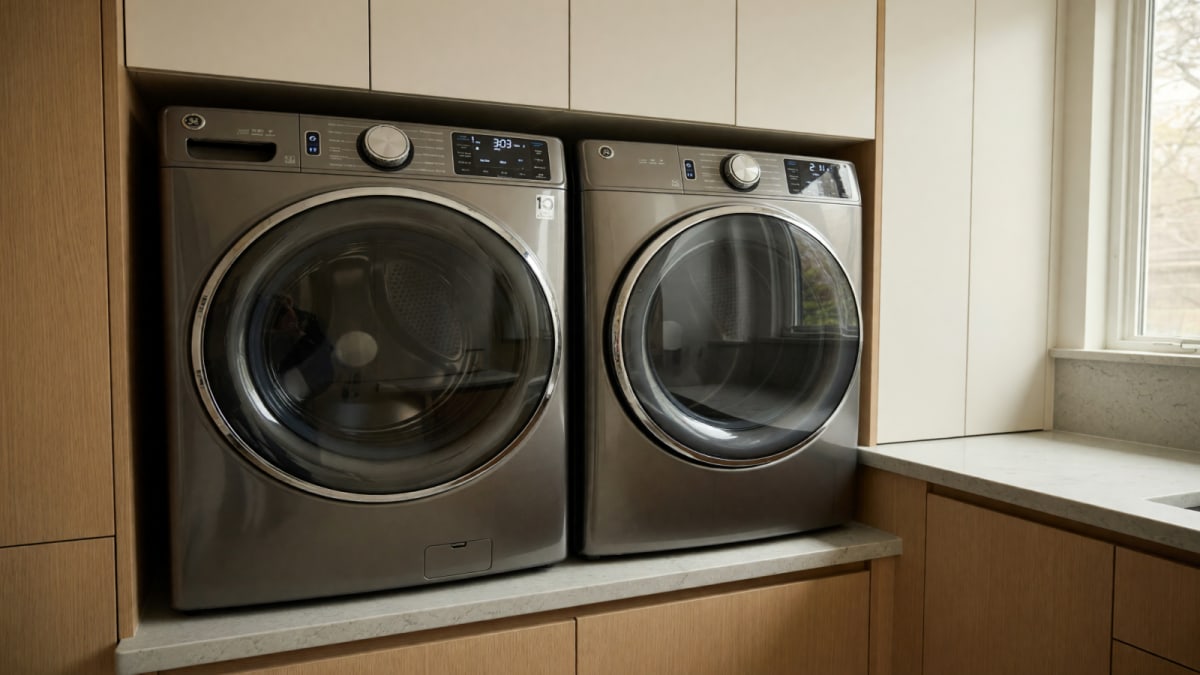 2021 GE Profile Stackable Washer Dryer Combo – Good Condition, 5.3/7.8 Cu Ft – Alpharetta, GA