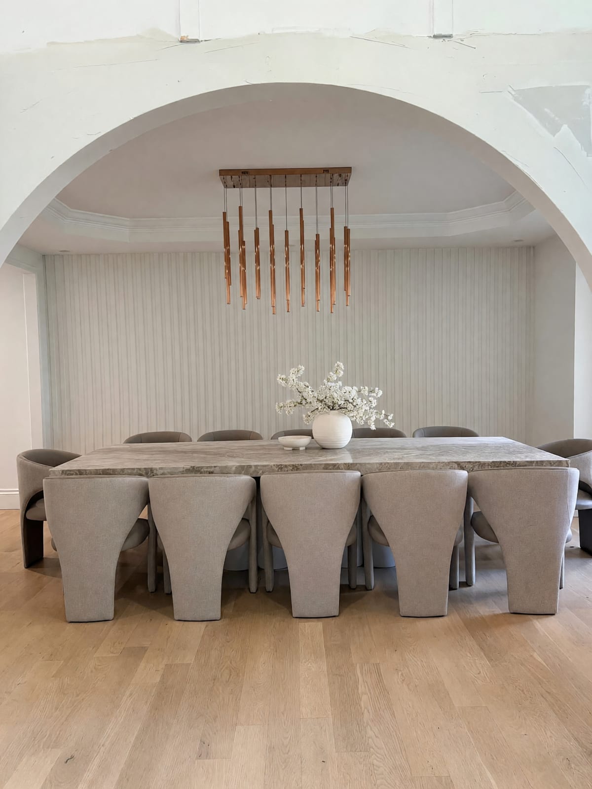 ET2 Large Rectangular Marble Dining Table with 10 Upholstered Chairs in Like New Condition