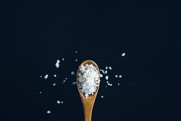 coarse salt on a spoon