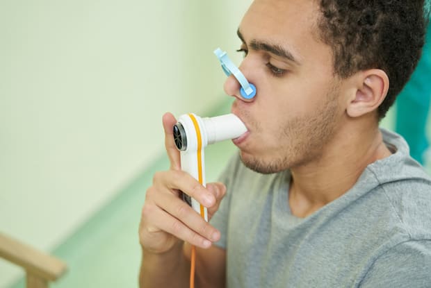 a man taking a spirometry test