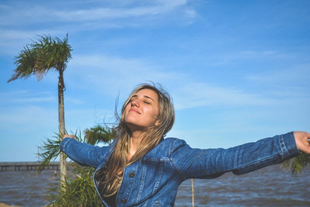 a woman displaying a worry-free expression