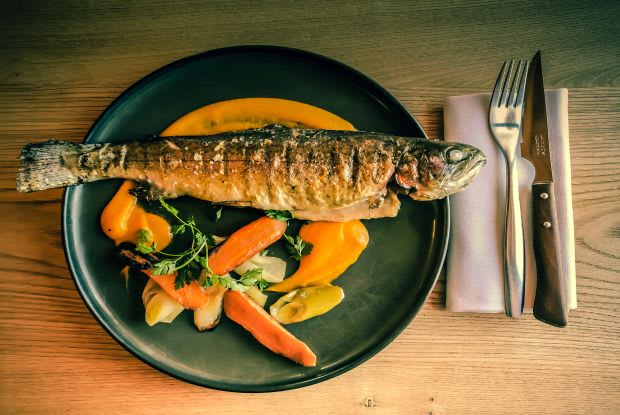 fish and vegetables on the plate