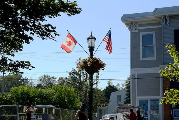 A canadian and american flag