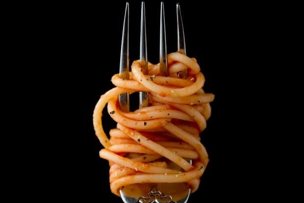 spaghetti on a fork