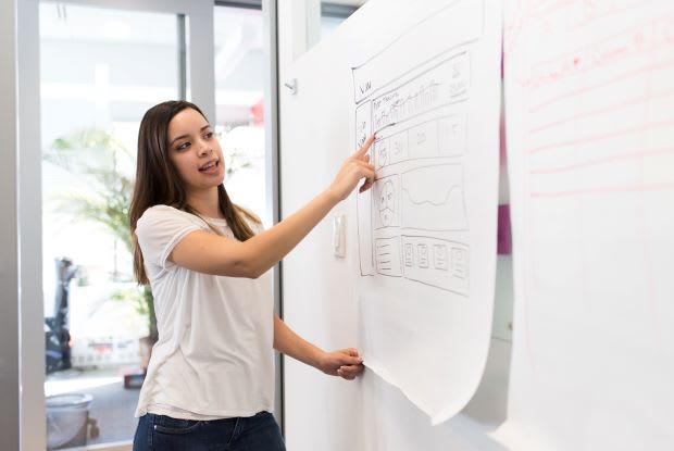 a woman presenting