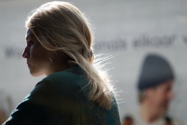 side profile of distressed woman