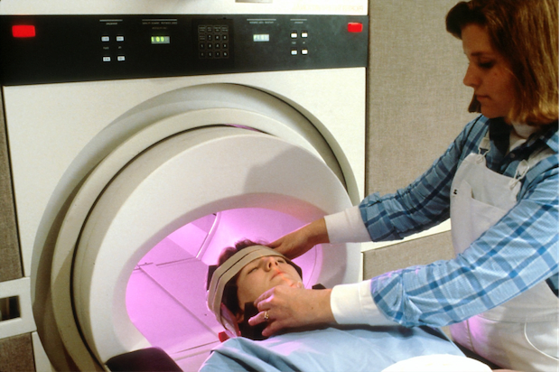 a patient getting a brain scan