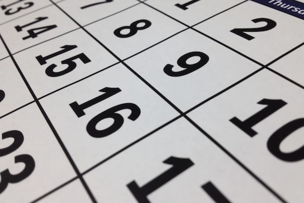 A close-up of a calendar