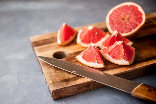 a cut-up grapefruit