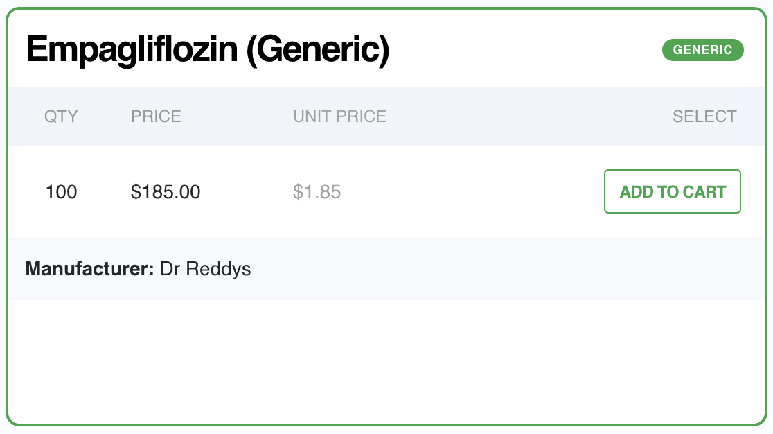 a chart for generic empagliflozin on RxConnected