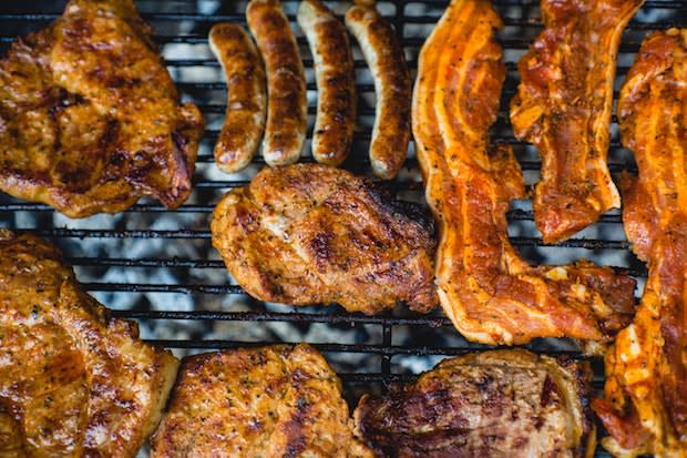 different types of meat on a grill